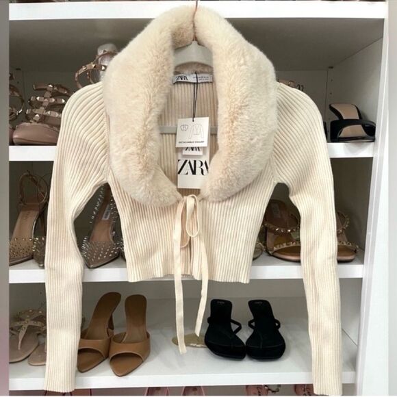 NWT Zara Faux Fur Knit Cardigan Size XS - Picture 7 of 16